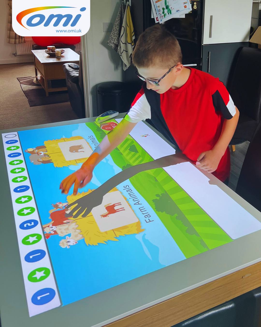 Children using Budii interactive projection at home as a family activity